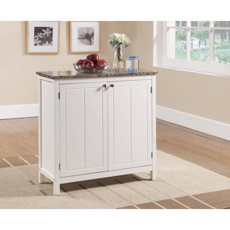 White Marble Wood Kitchen Island with Storage Doors and Shelves R514620
