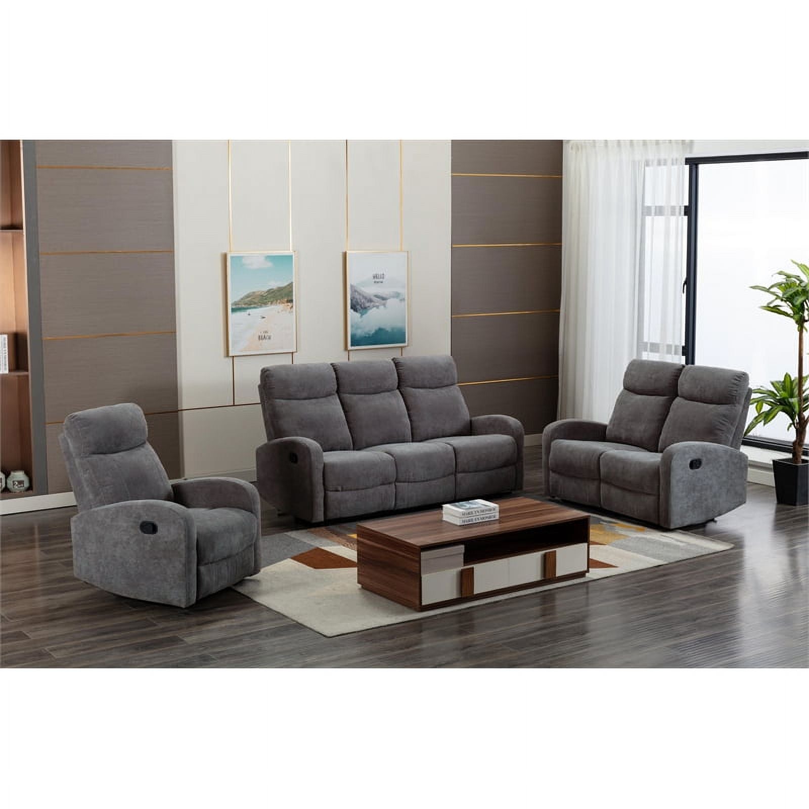 3-Piece Reclining Chenille Fabric Sofa Set Light Gray J3563