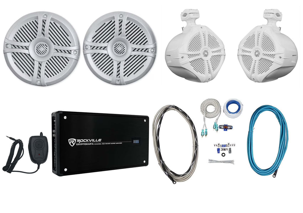 6.5" Marine Boat Speakers with 8" Wakeboards and Amp Wire Kit C216955
