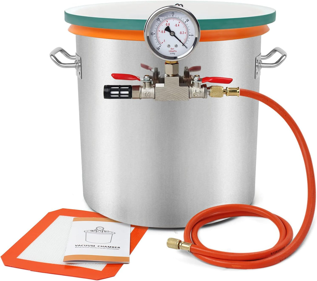 5 Gallon Stainless Steel Vacuum Chamber Kit with Tempered Glass Lid A1804