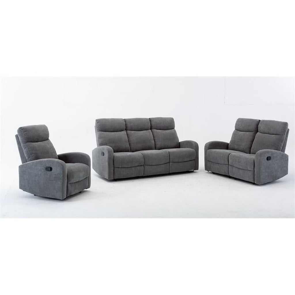 3-Piece Reclining Chenille Fabric Sofa Set Light Gray J3563