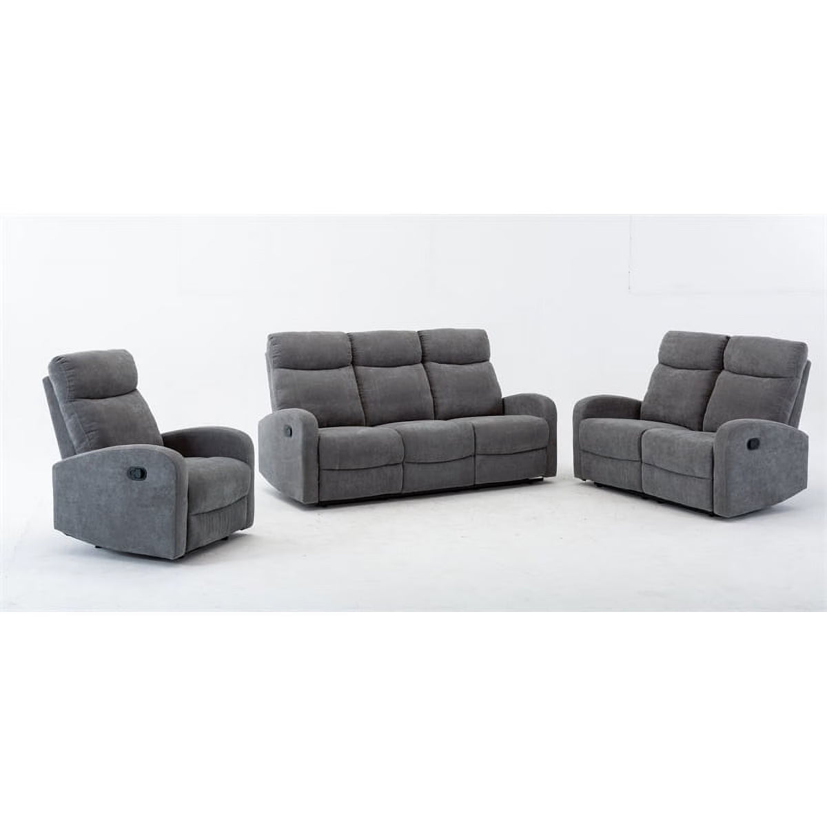 3-Piece Reclining Chenille Fabric Sofa Set Light Gray J3563