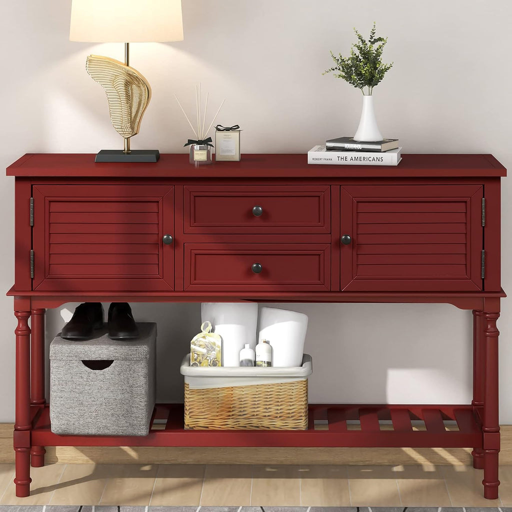 Green Solid Wood Console Table with 7 Drawers and 1 Cabinet Q37540