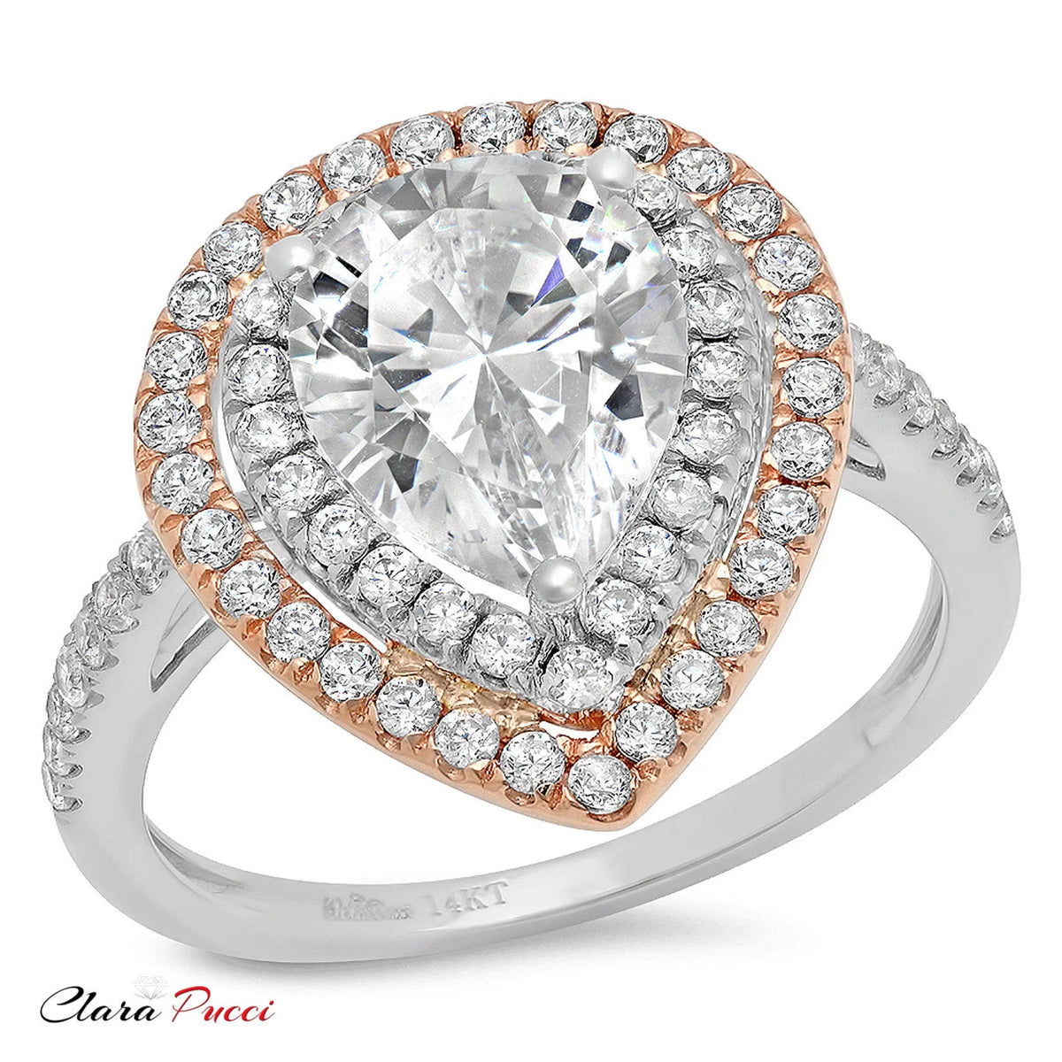Pear Cut Natural Diamond 18K White Rose Gold Engagement Ring G59110