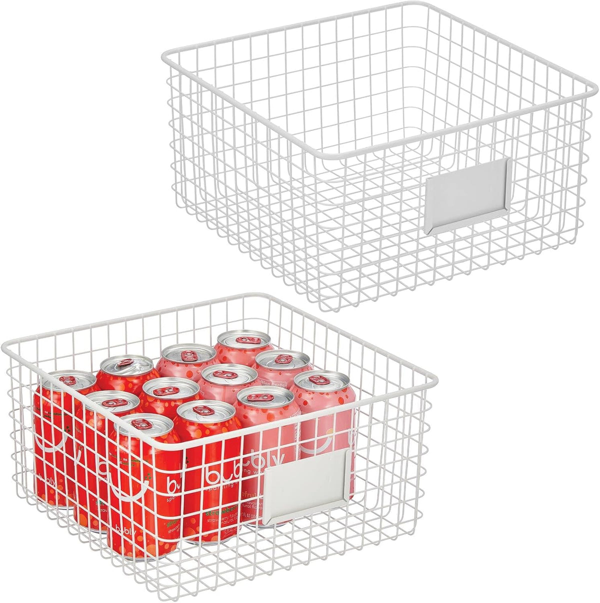 Metal Wire Food Organizer Storage Bin Basket with Label Slot, 2 Pack, Matte Black V4247