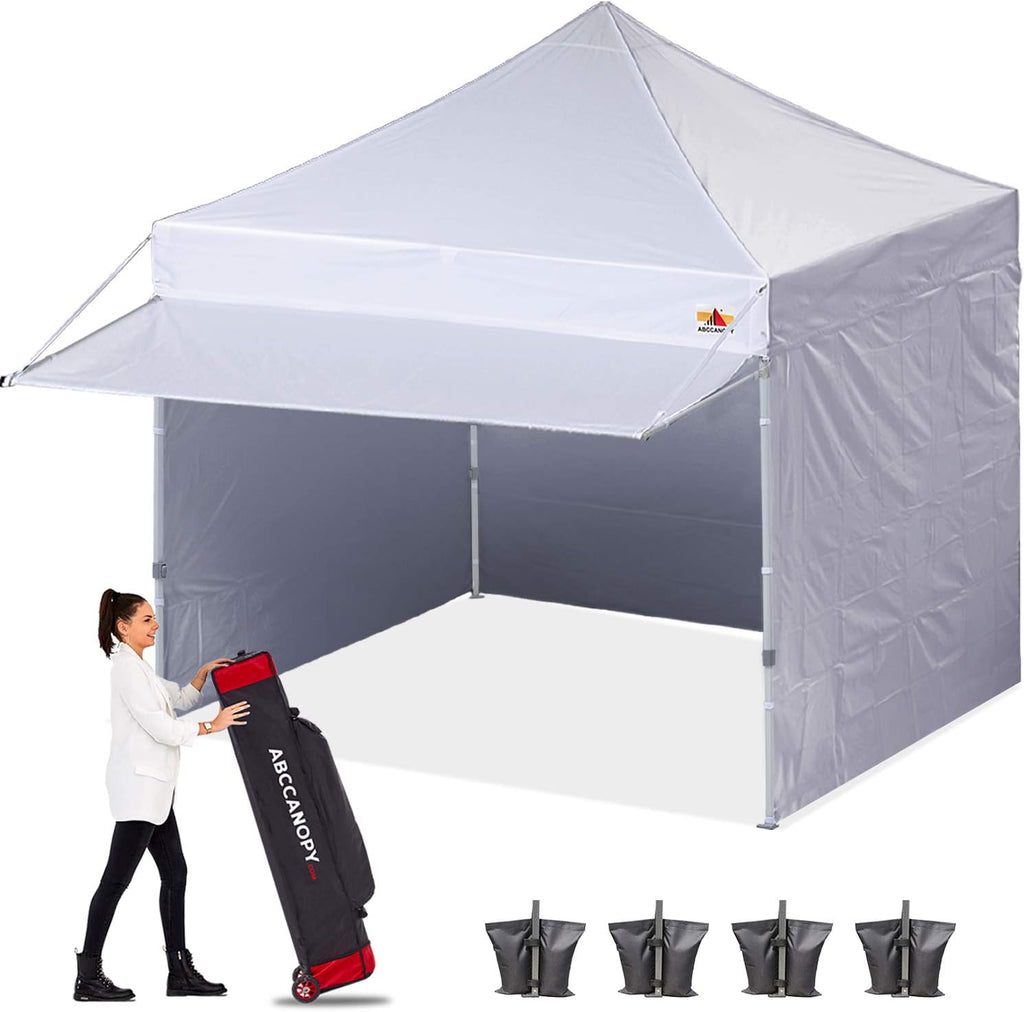 White 10x10 Pop up Canopy Tent with Awning and Sidewalls N78630