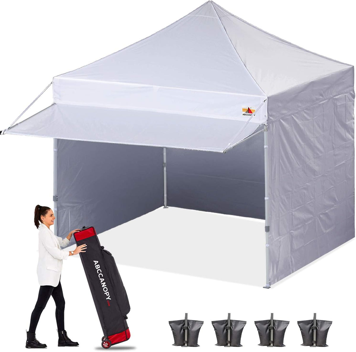 White 10x10 Pop up Canopy Tent with Awning and Sidewalls N78630