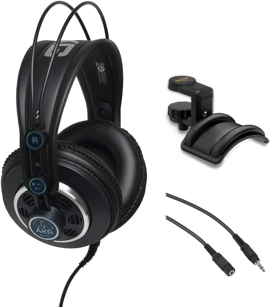 Semi-Open Stereo Headphones with Headphone Holder & Extension Cable Bundle I46552