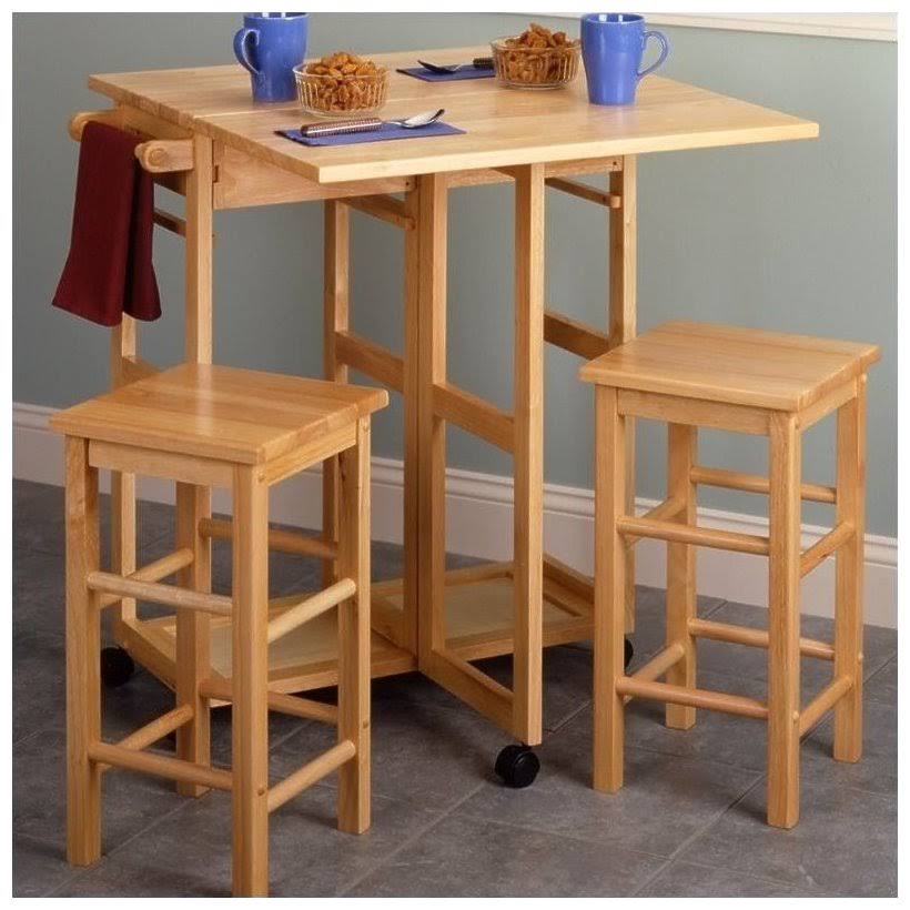 Drop Leaf Table Kitchen Cart with 2 Stools in Natural V952366