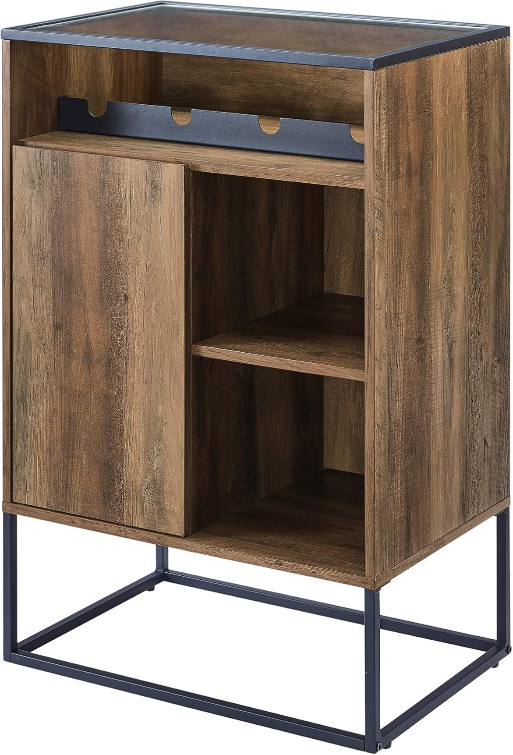 Rustic Oak Wood and Glass Bar Cabinet Y326671