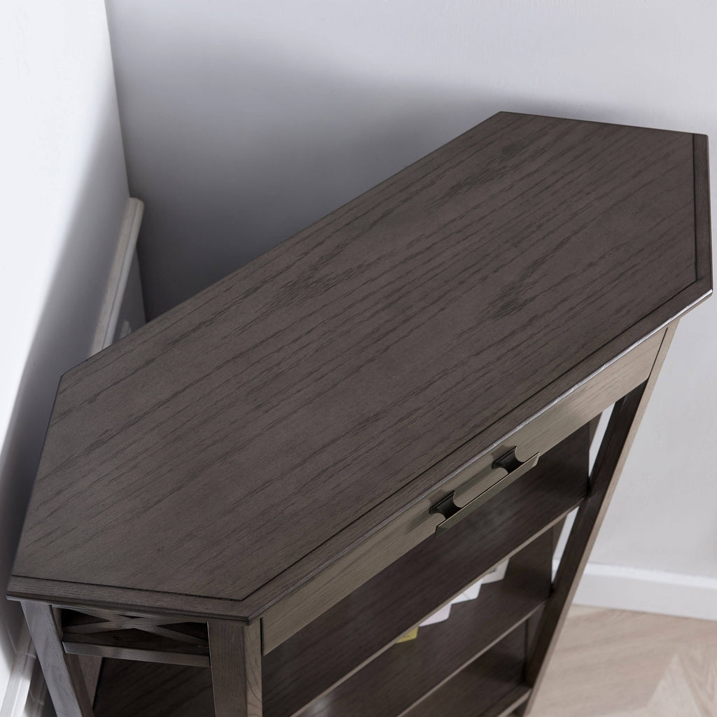 Weathered White 3-Shelf Corner Bookcase with Drawer Storage G355567