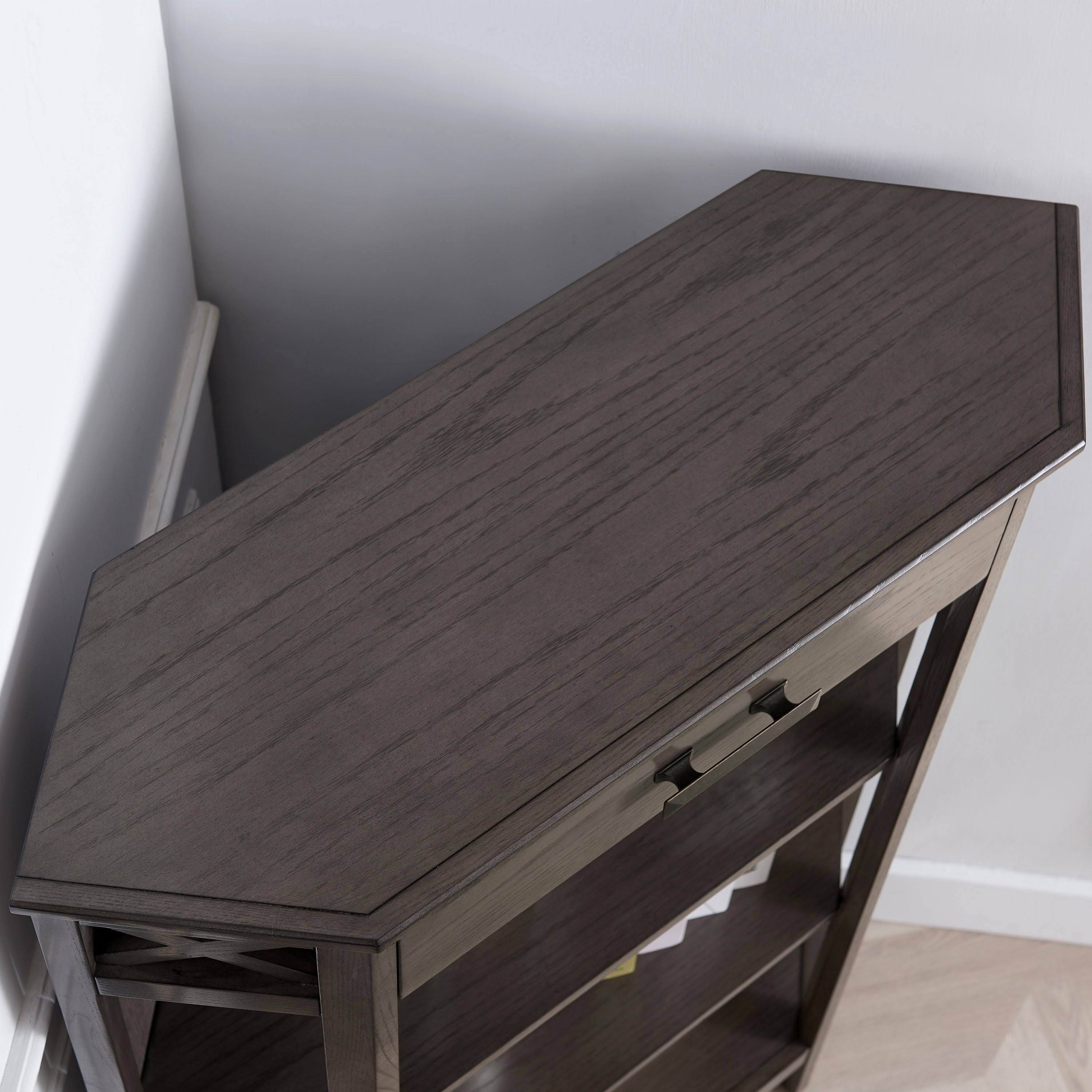 Weathered White 3-Shelf Corner Bookcase with Drawer Storage G355567