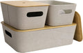 Light Gray Tweed Fabric Storage Basket Set of 3 with Bamboo Lid M771353