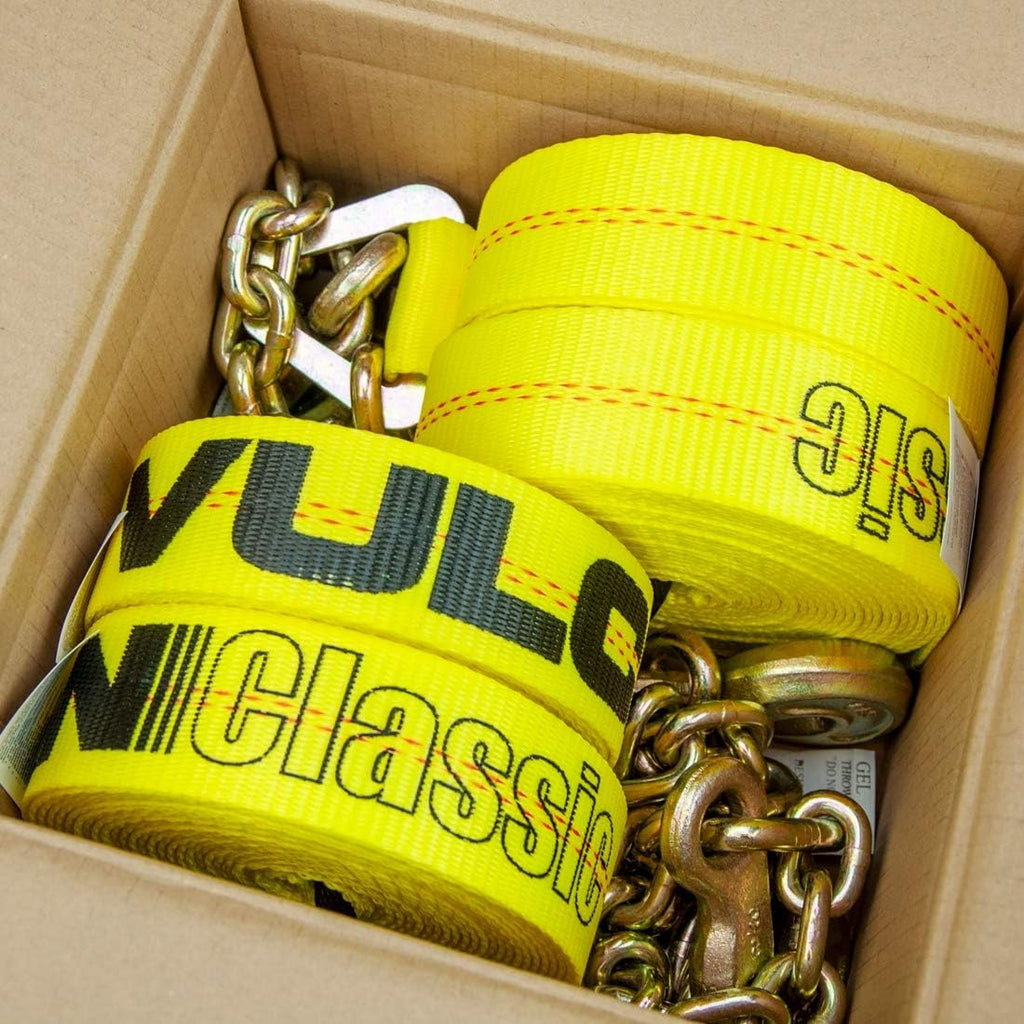 2 Inch x 27 Foot Yellow Winch Strap with Chain Anchor, 4 Pack L544