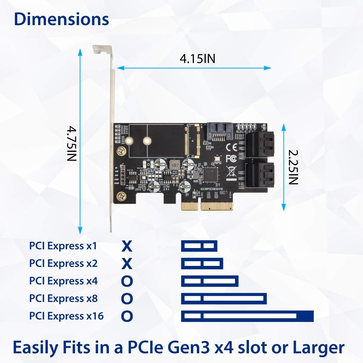 5 Port Non-Raid SATA III PCI-E X4 Controller Card with Low Profile Bracket R370050