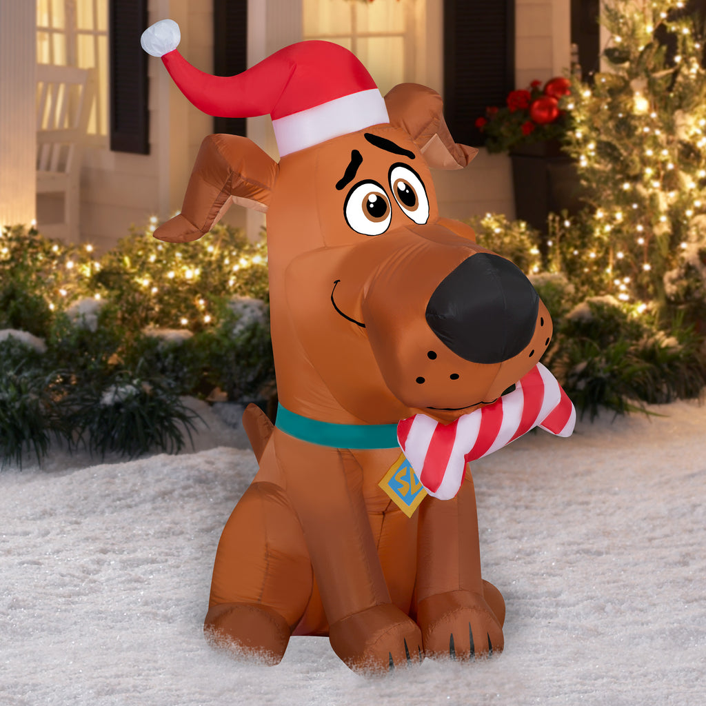 5 Foot Christmas Puppy Airblown Inflatable with Peppermint Bone N451372
