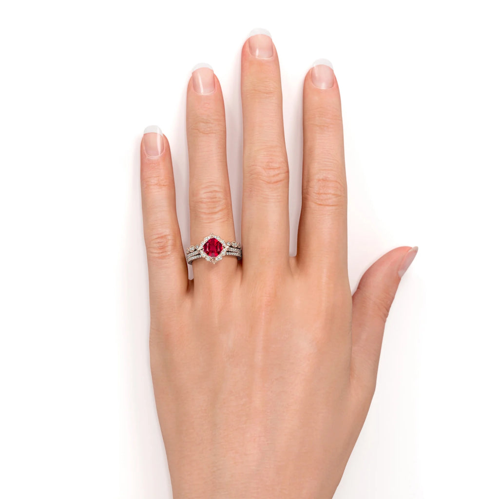 18k Rose Gold over Silver Simulated Ruby Trio Ring Set R615437