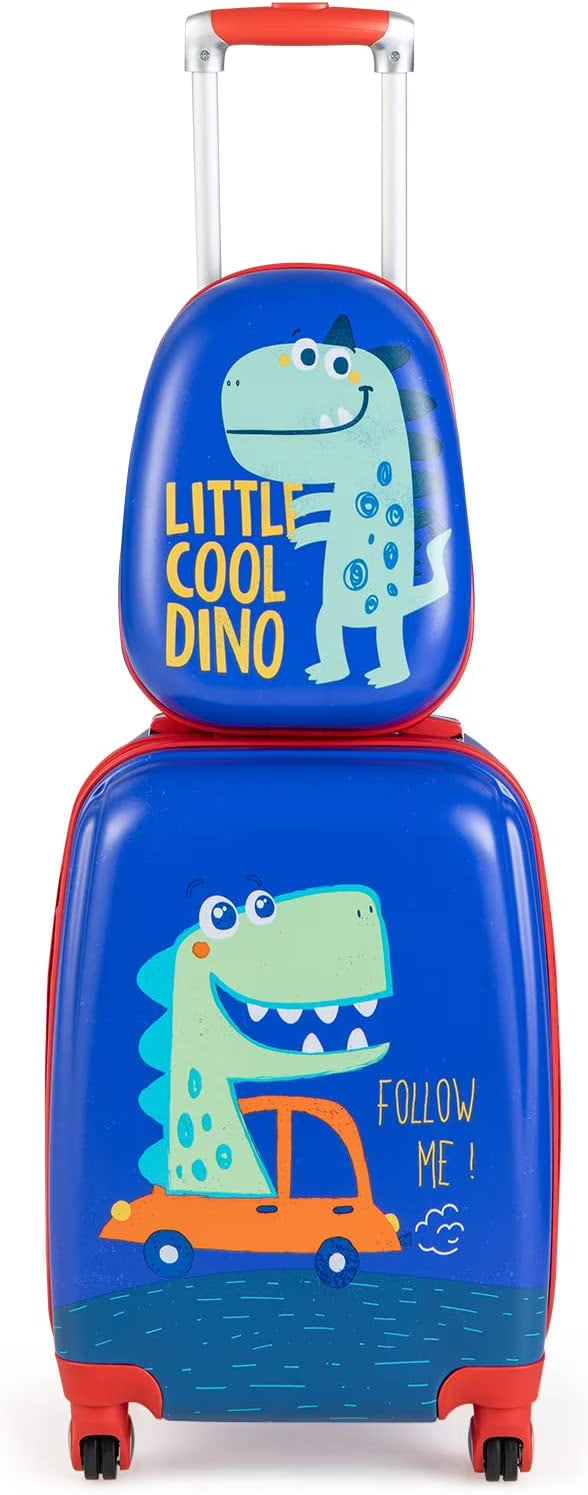 Blue Dinosaur 2 Pcs Kids Luggage Set with Rolling Spinner Wheels S86208
