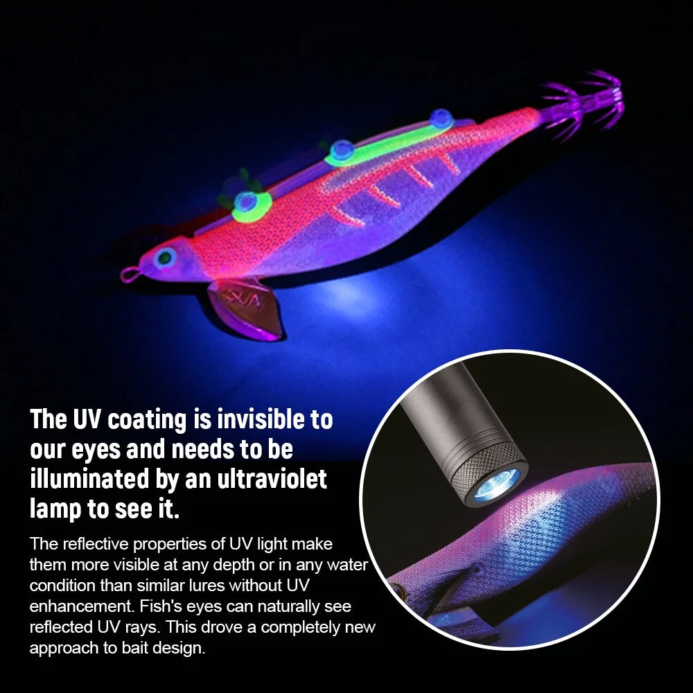 10pcs Fishing Luminous Shrimp Lure Hard Artificial Bait Wood with Squid Hooks N843895