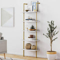 White 5-Shelf Ladder Bookshelf with Gold Metal Frame F914