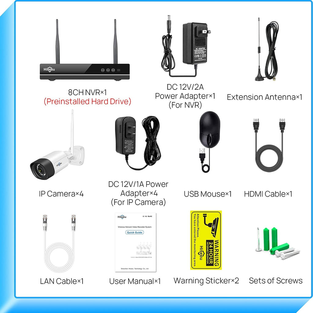 2K WiFi Security Camera System with 1TB Hard Drive U9452