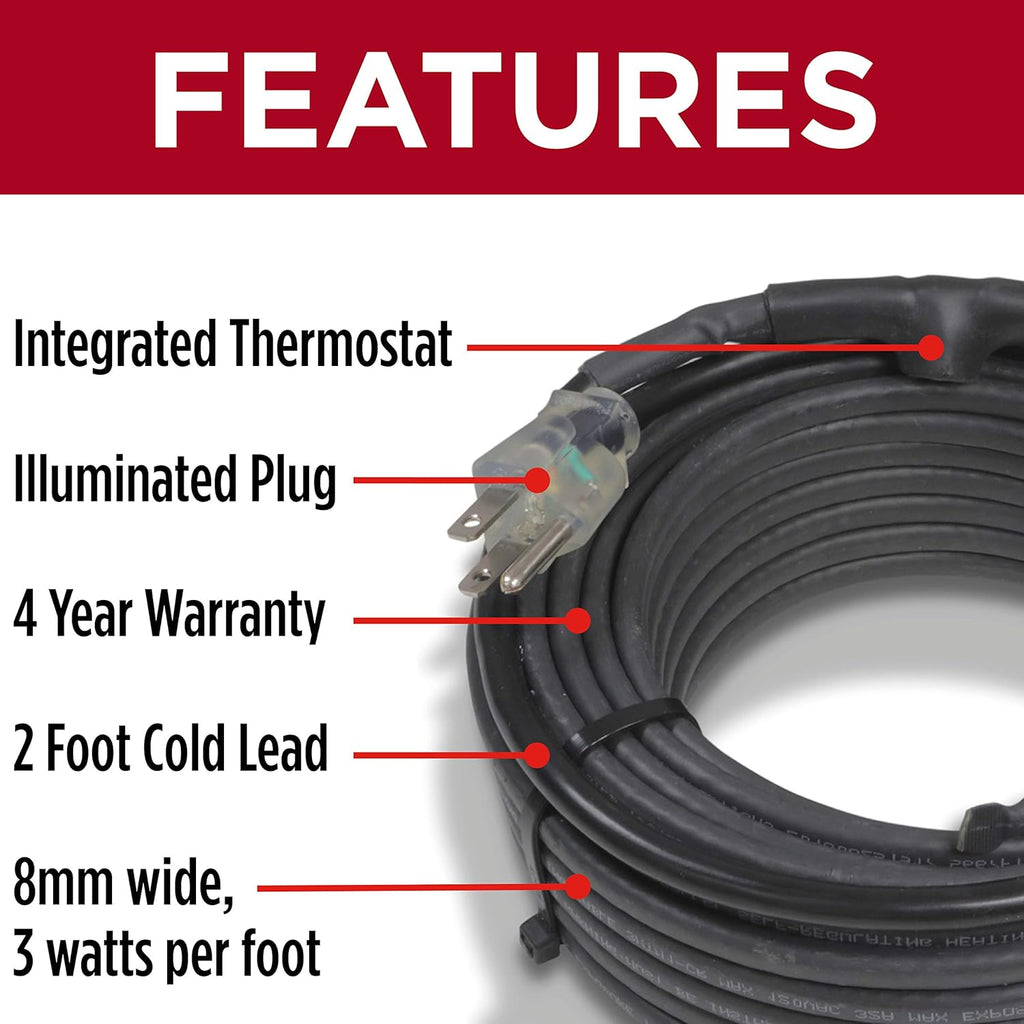 60 Feet Self-Regulating 120 Volt Heat Cable with Built-in Thermostat J18592