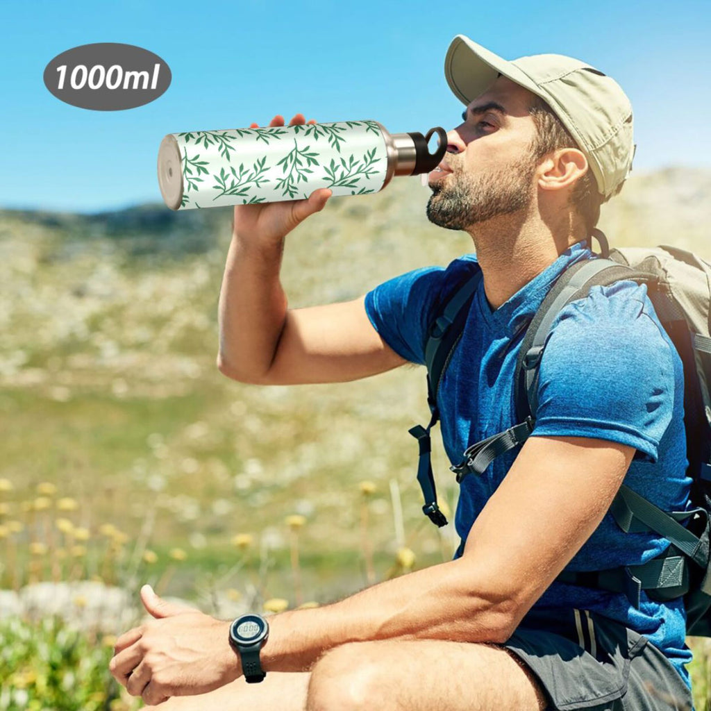 Green Stainless Steel Insulated Water Bottle with Straw Lid T1368