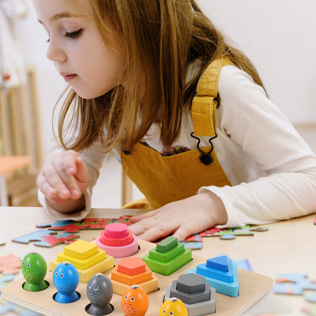 Wooden Shape Puzzle Color Sorting Block Playset Y2935