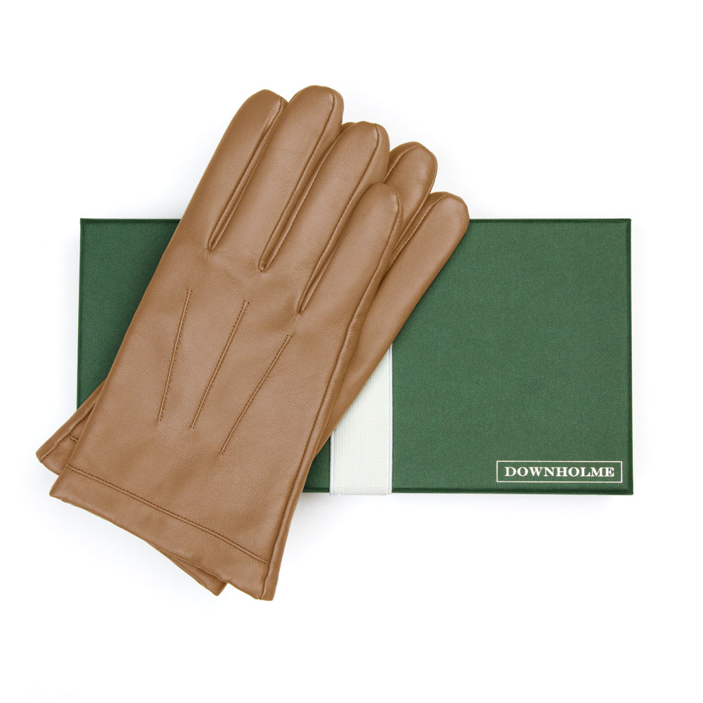 Tan Leather Cashmere Lined Touchscreen Gloves H490