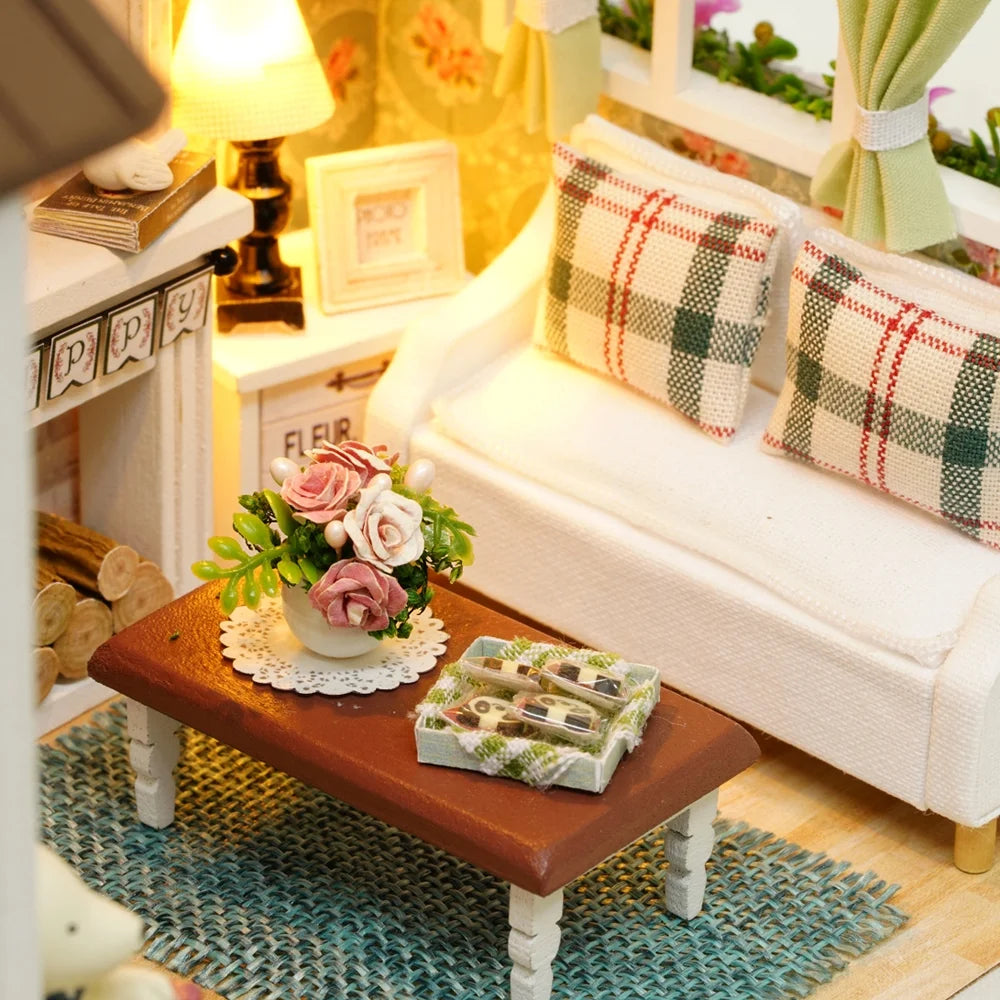 DIY Miniature Dollhouse Kit 3D Wooden House Room Craft with Furniture LED Lights M994