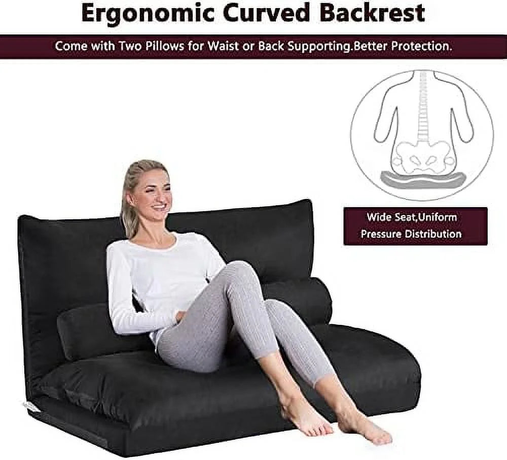 Adjustable Fabric Floor Couch Sofa Bed with Two Pillows Y30561