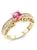 18K Yellow Gold Plated Silver Pink Mystic Topaz Engagement Filigree Ring (1.59 Cttw, Round 6MM, Size 8) W298