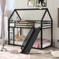Black Metal Frame Kids Bunk Bed with Slide and Built-In Ladder T6006