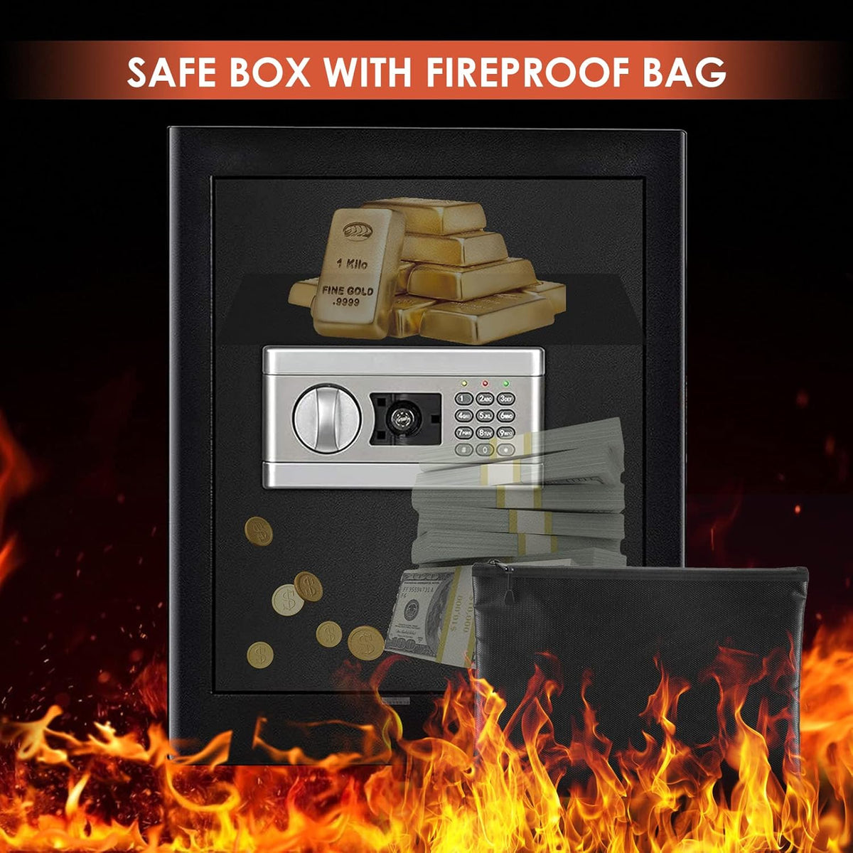 Fireproof Waterproof Digital Safe Box with Keypad Lock M45361