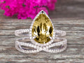 Champagne Diamond Moissanite Engagement Ring 2.5 Carat Pear Shape Gemstone Wedding Set On 10k White Gold With Matching Band I727888