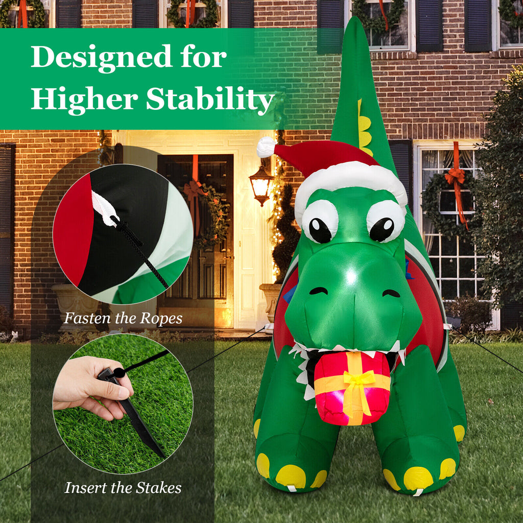 6 FT Christmas Inflatable Dinosaur with Gift Box LED Lights & Blower O120