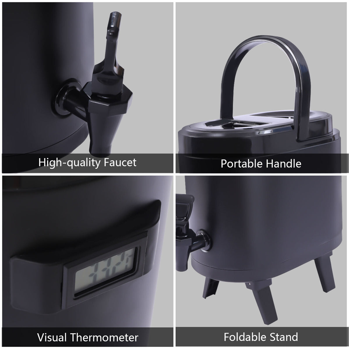 10L Insulated Stainless Beverage Dispenser with Thermometer F767520