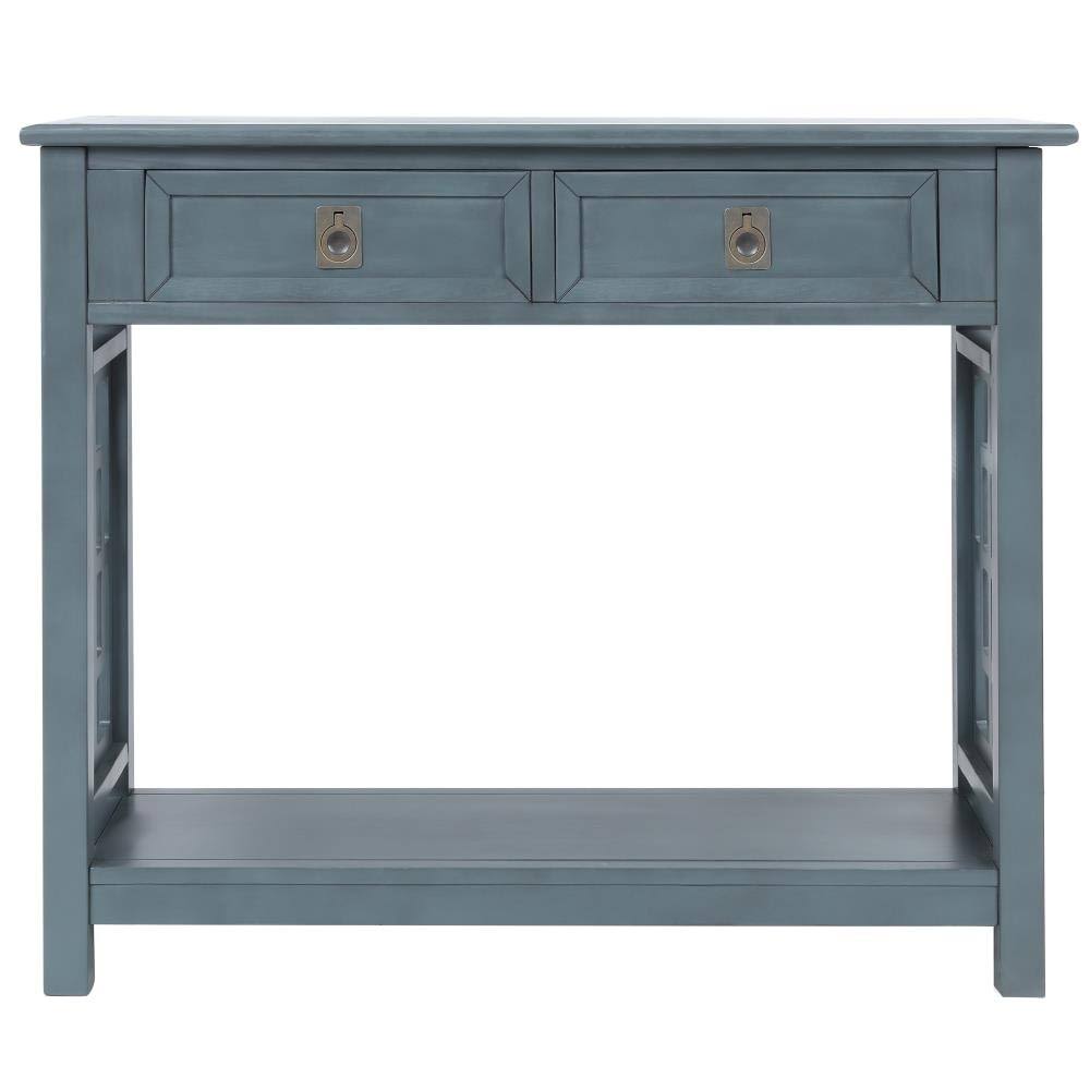 Console Table with Two Drawers and Bottom Shelf in Blue V6114