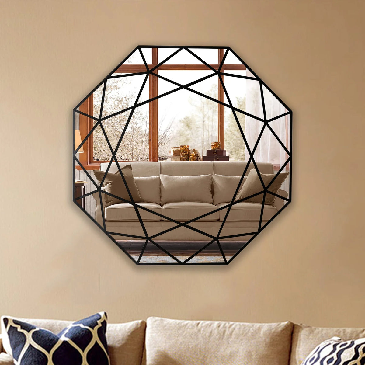 Black Octagon Framed Wall Mirror H739
