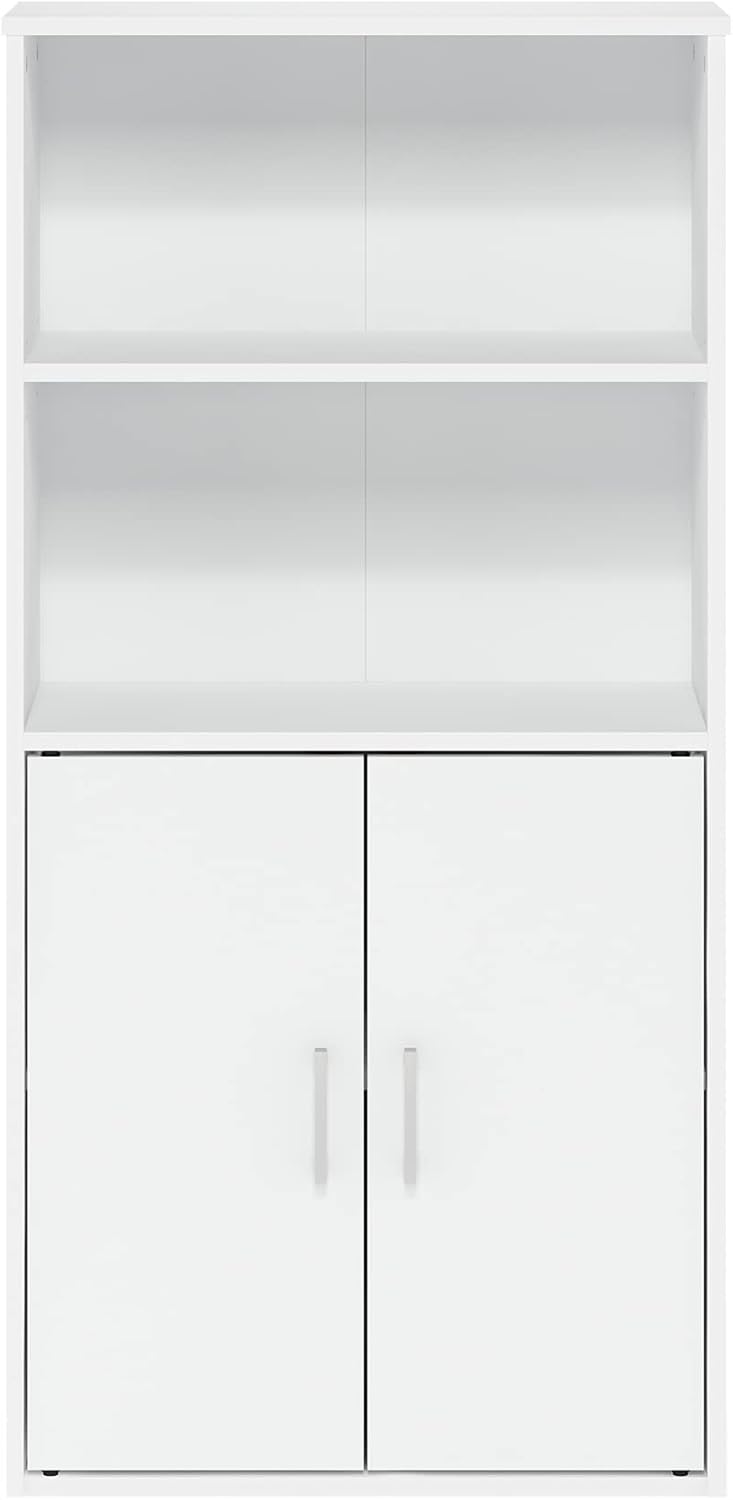 White Storage Cabinet with 2 Open Shelves and 2 Doors I921