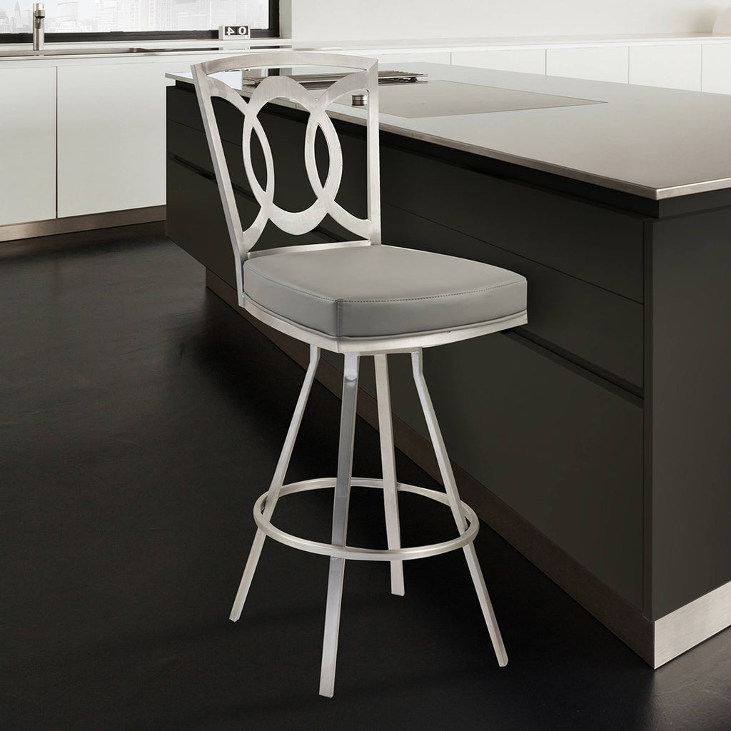 Gray and Stainless Steel Swivel Barstool D87710