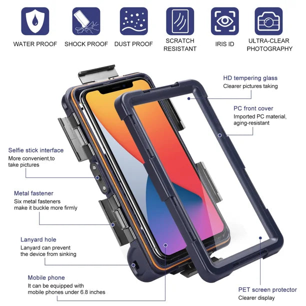 Waterproof Protective Case for Phones Up to 6.9 Inch with Lanyard H164