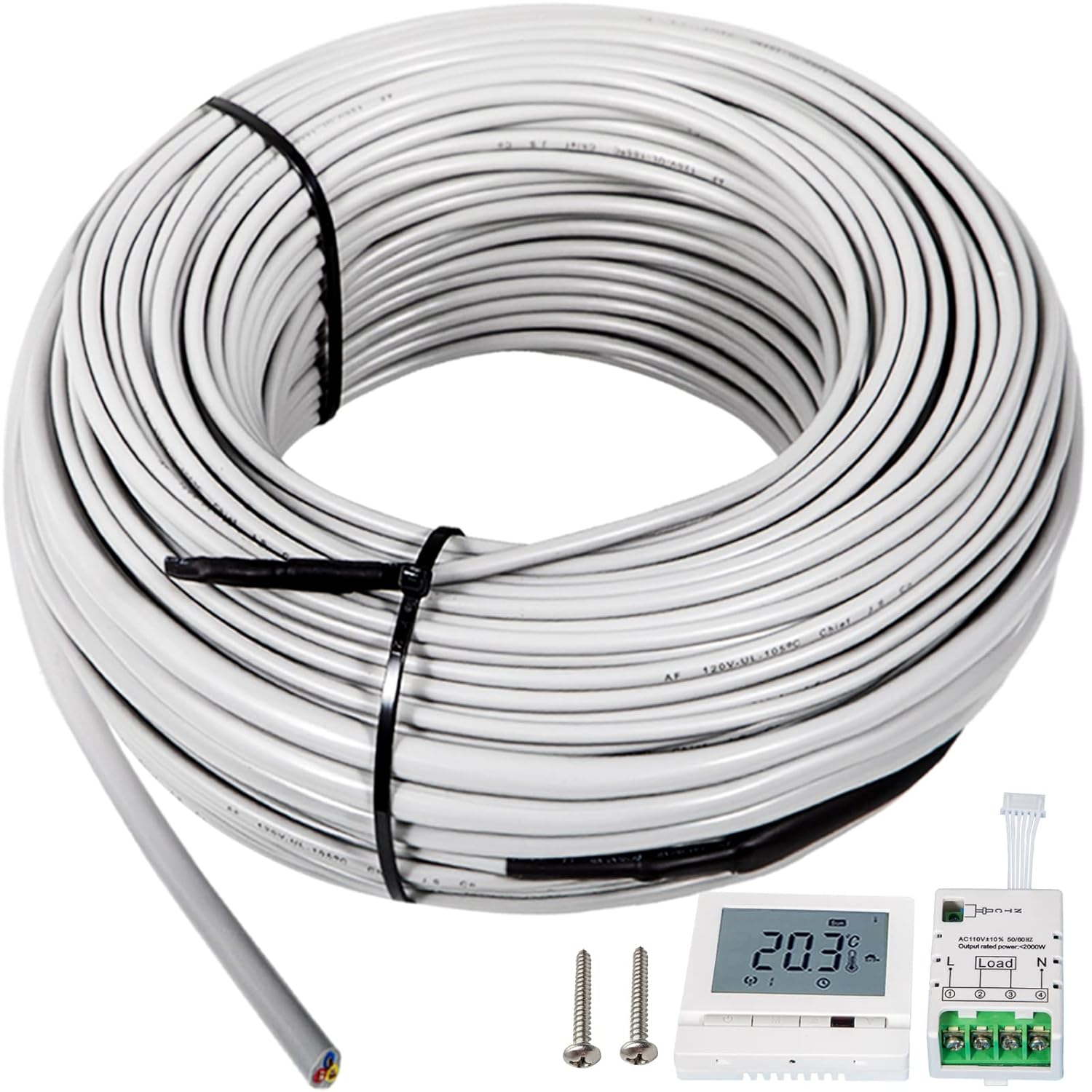 Floor Heating Cable 83.3 Square Feet Waterproof Insulated with Temperature Control Panel D669718