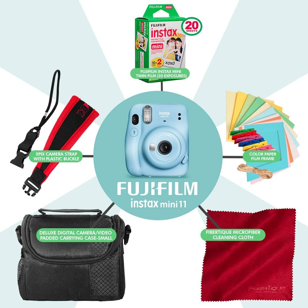 Sky Blue Instant Film Camera with 20 Exposures Twin Film, Carrying Case, Camera Strap & Film Frames N735104