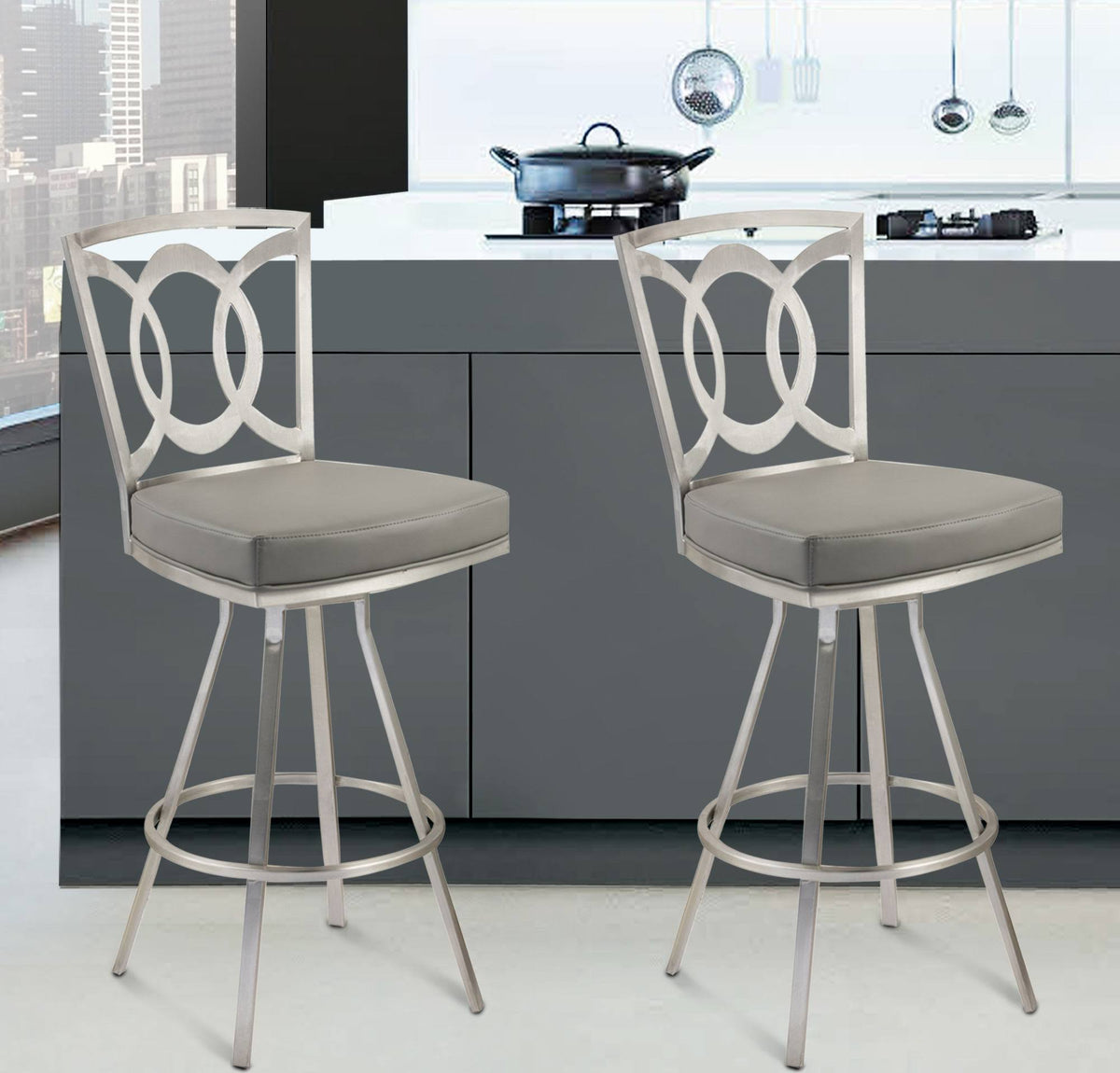Gray and Stainless Steel Swivel Barstool D87710
