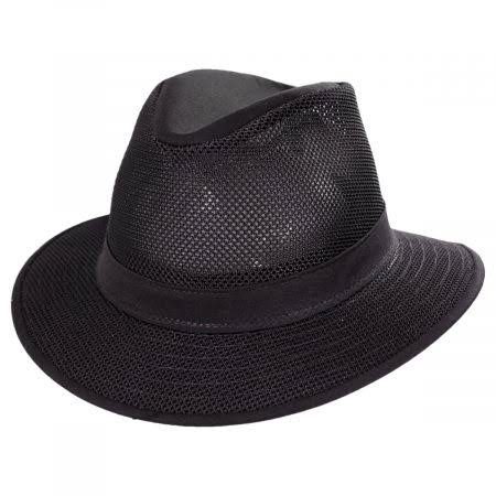 Black Packable Mesh Safari Fedora Hat Q204602