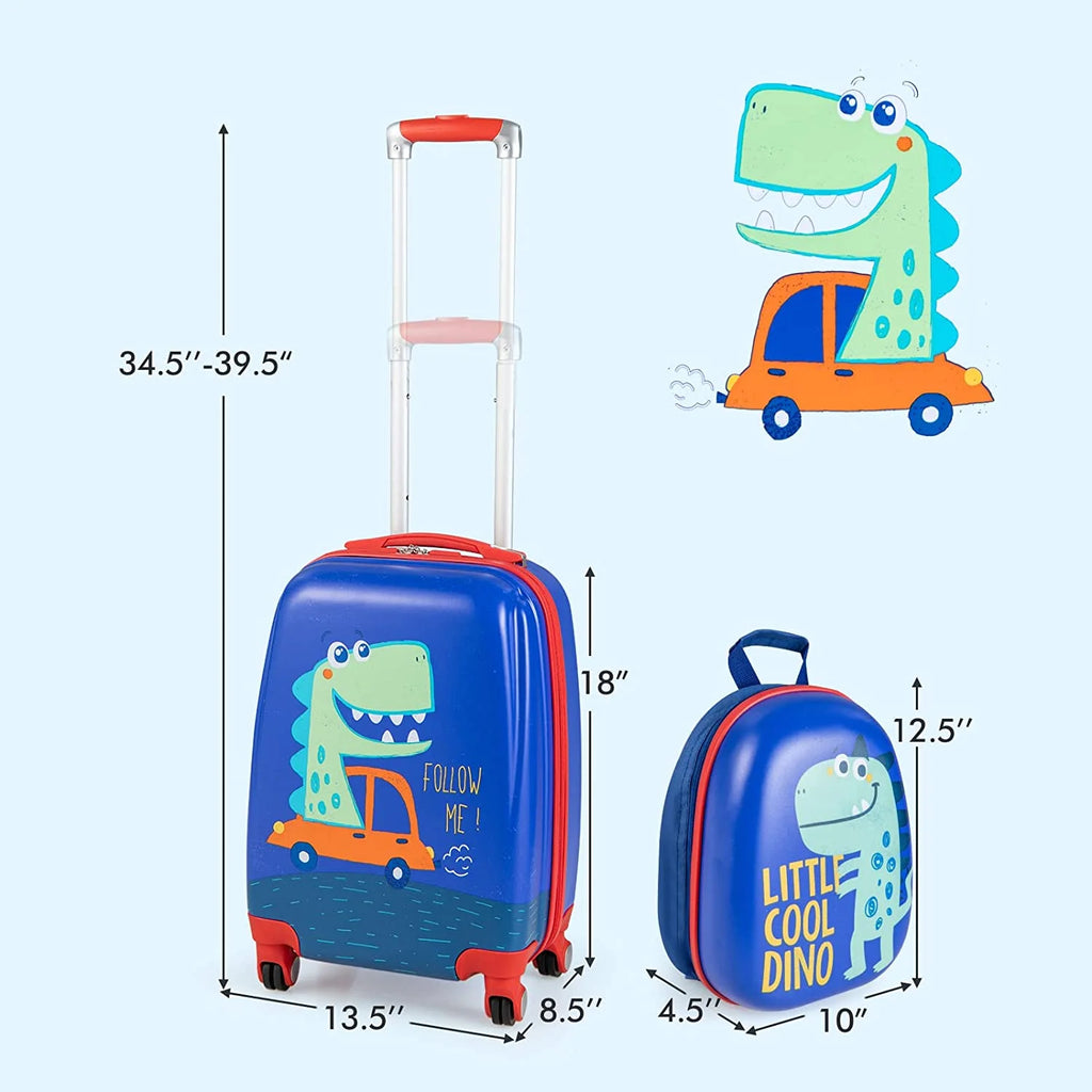 Blue Dinosaur 2 Pcs Kids Luggage Set with Rolling Spinner Wheels S86208