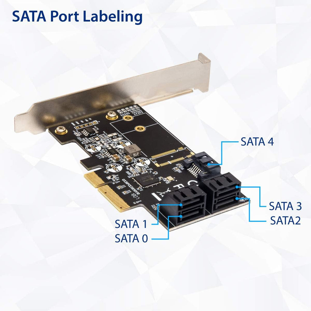 5 Port Non-Raid SATA III PCI-E X4 Controller Card with Low Profile Bracket R370050