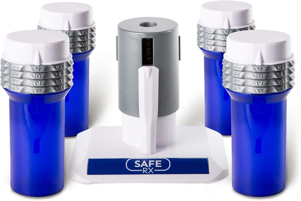 Locking Pill Bottle 4-pk Blue/Amber with Encoder Pack of 2 J73720