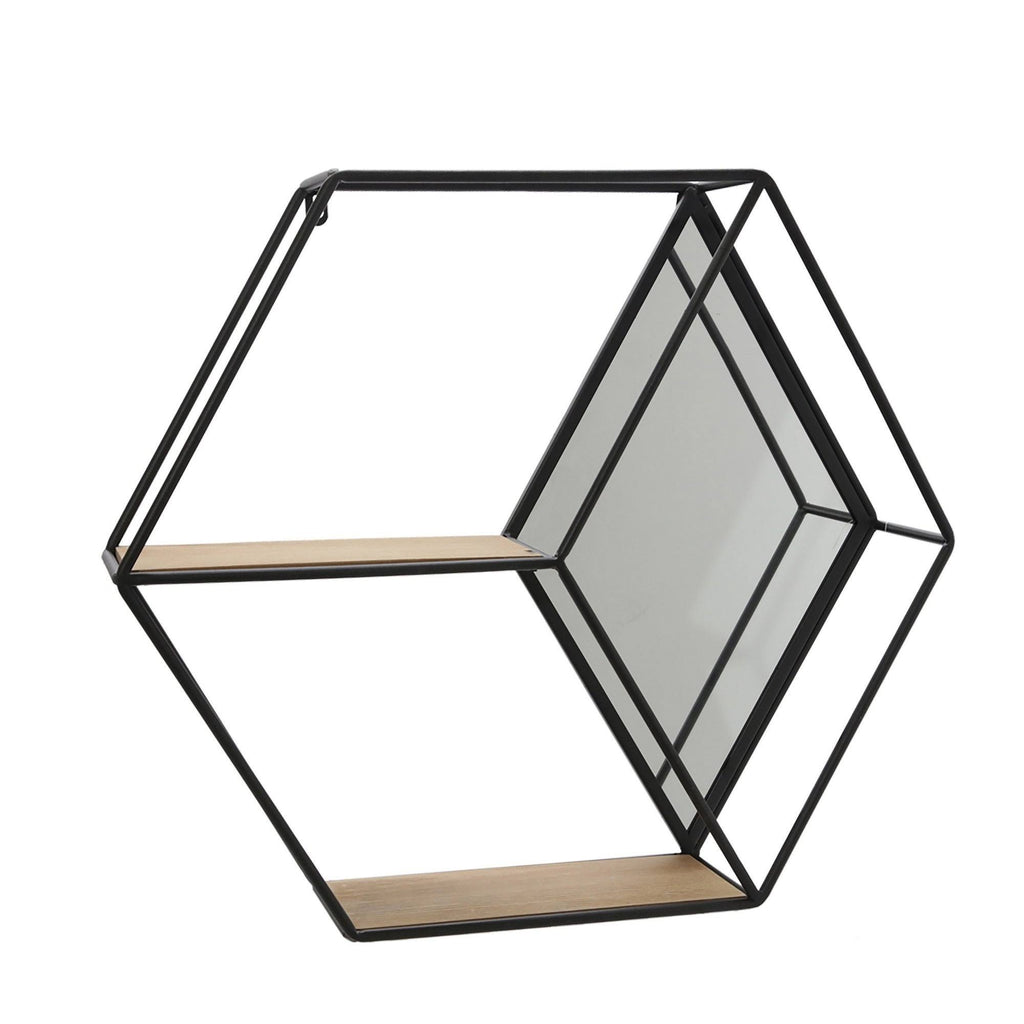 Hexagonal Metal Wall Shelf with 2 Display Cases F5372